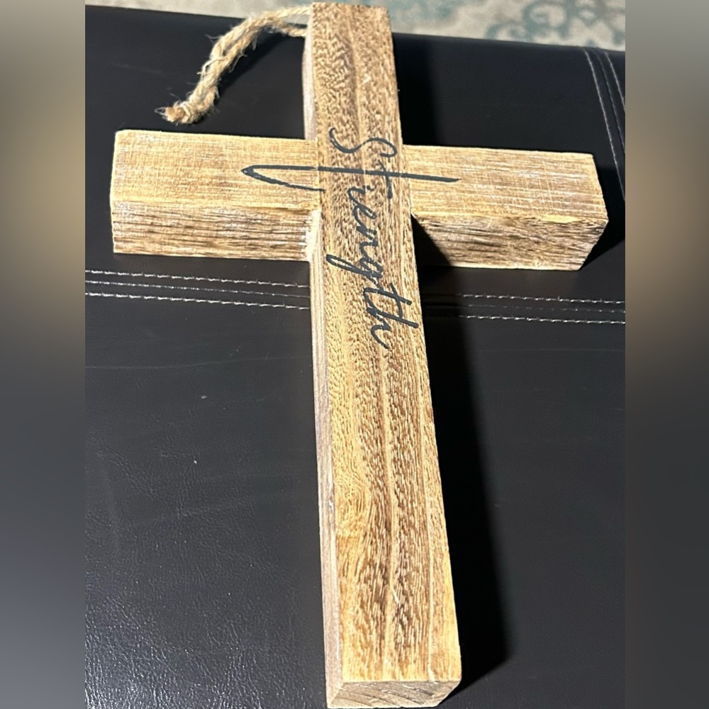 Thick Wooden Wall Cross - 'Strength' Script
12”X8”X1.5”